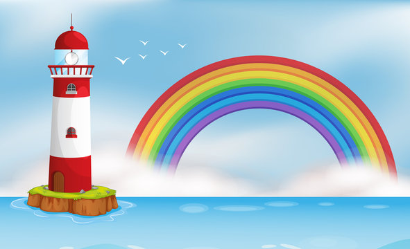 Lighthouse Island and Rainbow Seascape