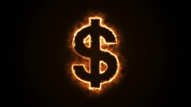 Seamless animation of burning dollar on a black background