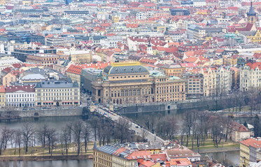 Old city buildings and National Theatre from above