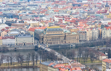 Obraz premium Old city buildings and National Theatre from above