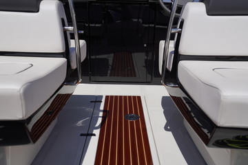 Interior of a luxury motorboat on a sunny day