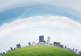 Fototapeta premium Bright wallpaper of nature friendly city.