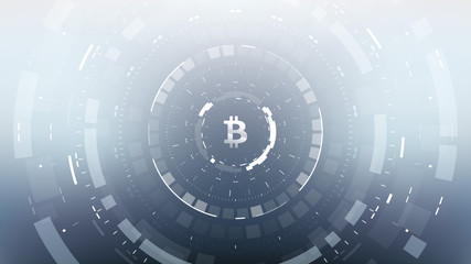 Obraz premium Bitcoin cryprocurrency futuristic vector illustration for background, HUD, graphical user interface, banner, business and finance infographics and more. Worldwide digital money blockchain system