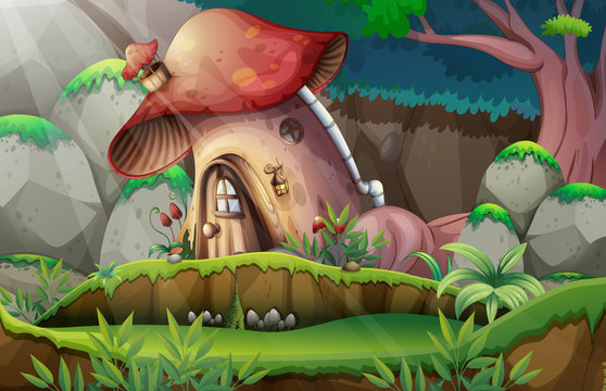 A Mushroom House in Forest