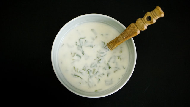 Turkish caciki in the bowl with spoon