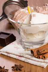 Creamy chocolate ice cream closeup