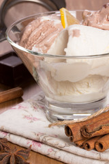 Creamy chocolate ice cream closeup
