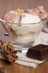 Creamy chocolate ice cream closeup