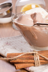 Creamy chocolate ice cream closeup