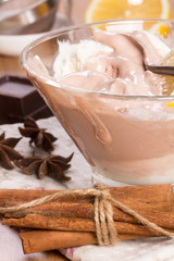 Creamy chocolate ice cream closeup