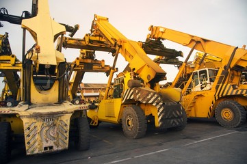 Group of forklift trucks container handlers, storage facilities to prepare the work.