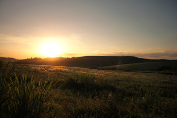 Flat land in winter sunset