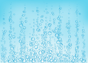 Fototapeta na wymiar Undersea blue fizzing air, water or oxygen bubbles vector texture.