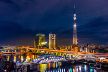 Nightscape of Tokyo skytree tower - obrazy, fototapety, plakaty