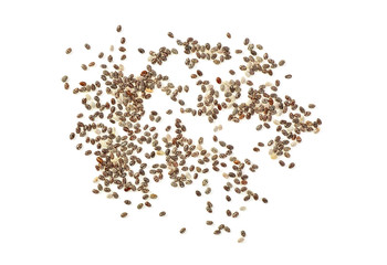 Chia seeds on white background. Top view.