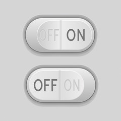 Toggle switch buttons. On and Off 3d gray push icons