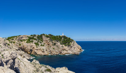 Fototapeta premium Mallorca, XXL large panorama of ancient lighthouse capdepera nature landscape