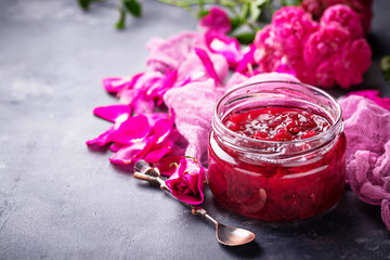 Homemade jam of rose petals 