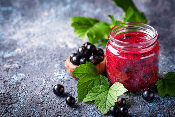 Black currant jam in jar