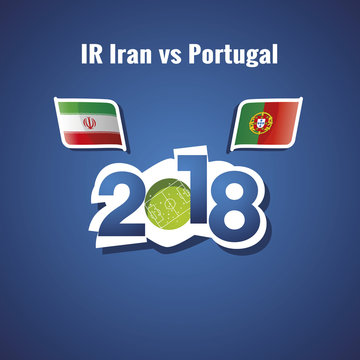 Iran vs Portugal flags soccer blue background