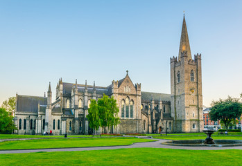 Night view of the St. Patrick's Cathedral in Dublin, Ireland