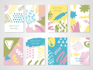Naklejka premium Abstract colorful backgrounds set. Hand drawn templates for card, flyer and invitation design. Vector illustration.