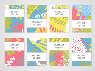 Abstract colorful backgrounds set. Hand drawn templates for card, flyer and invitation design. Vector illustration.