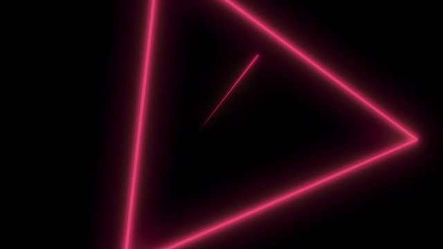 Abstract background with neon triangles. 3d animation of concentric simple triangles tunnel. Seamless loop. Pink triangles