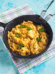 Butter chicken curry. Murgh makhani with tender chicken breast, cream, butter and honey.