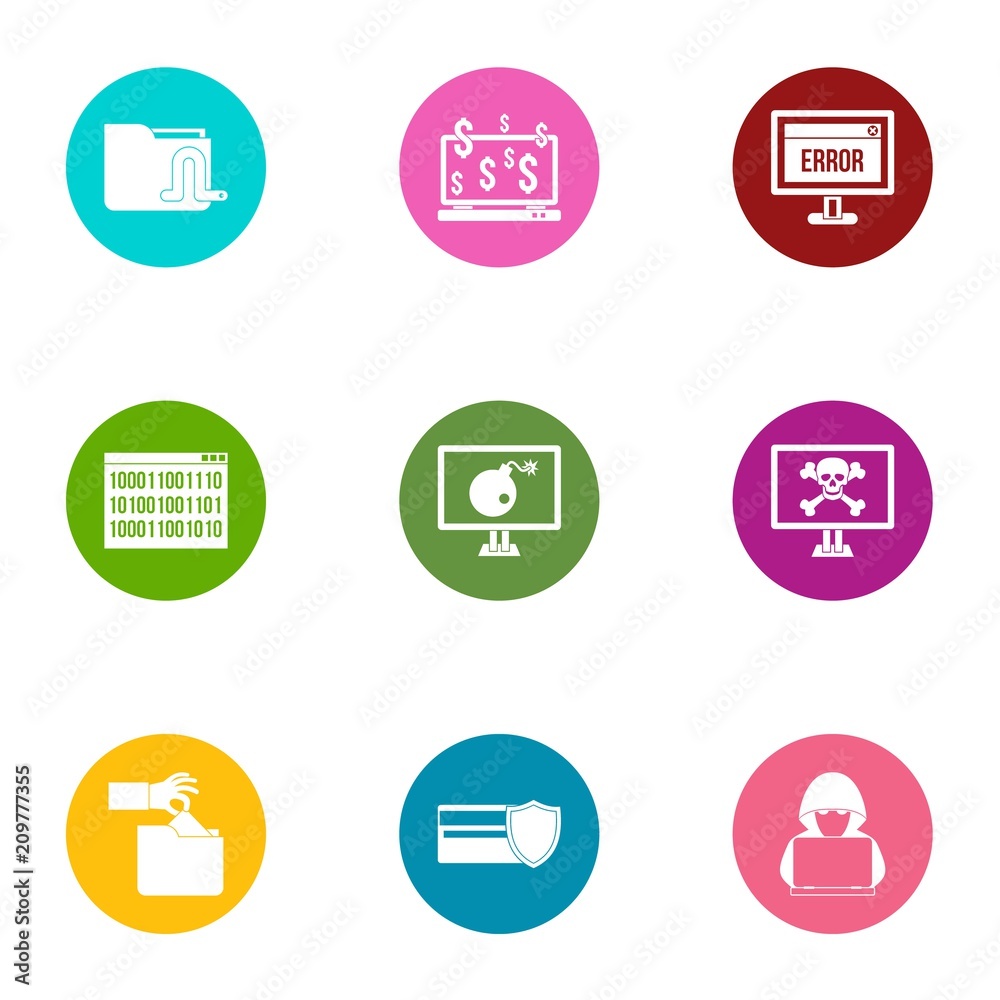 Poster online error icons set. flat set of 9 online error vector icons for web isolated on white background