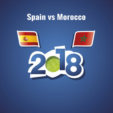 Spain vs Morocco flags soccer blue background