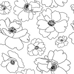 Poppy flower outline, seamless background