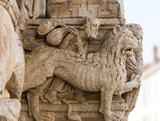 Details of the west portal  Saint Trophime Cathedral in Arles, France. Bouches-du-Rhone,  France