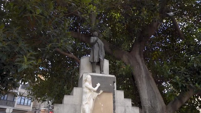 Monument of famous poet or writer in city of Europe. Stock.