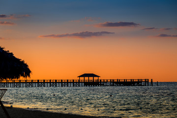 Fototapeta na wymiar Bahamas Caribbean Sunset Over Pier