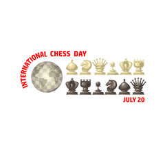International Chess Day card. Chess pieces. Vector,