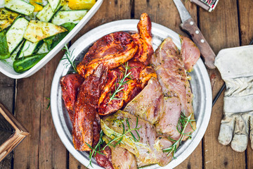 marinated meat prepared for grill