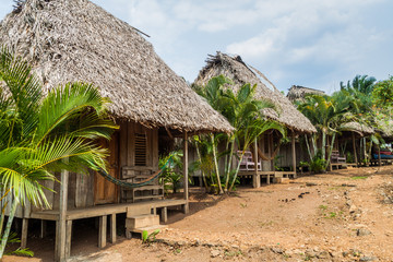 Fototapeta na wymiar Thatched huts of a lodge near San Juan river, Nicaragua