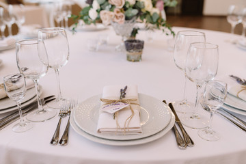 Beautiful cutlery on the wedding table