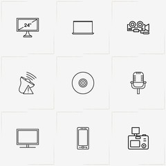 Media line icon set with television, loudspeaker and smart phone