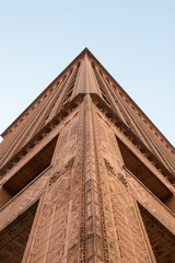 Looking up at the Guaranty Building (Prudential Building) designed by Louis Sullivan in 1896. Clad in terracotta in Buffalo New York. Corner of building, looking up at building.