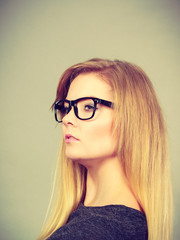 Closeup of woman thinking face expression