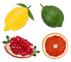 Vitamin fruits set isolated on white background with clipping path