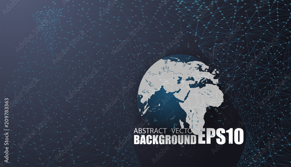 Poster global network connections with points and lines. digital geometric abstract background
