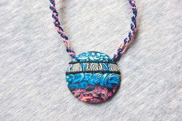 Blue jewelry. Marine necklace. Handmade jewelry pendant from polymer clay.Unique accessories.