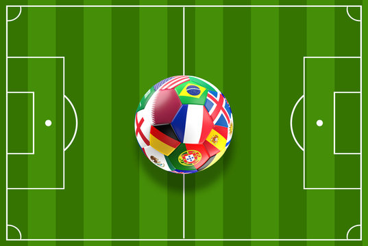 Qatar ball design soccer field top view 3D-Illustration
