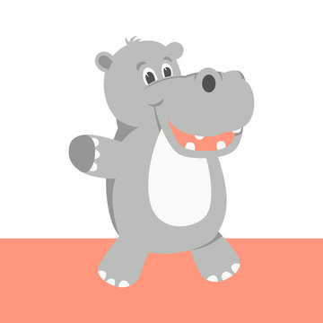 Hippo cartoon  vector illustration flat style front 