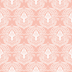 Floral damask pink seamless vector pattern.