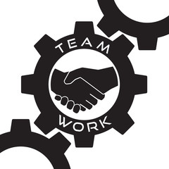 Teamwork icon sign. Gear handshake symbol.