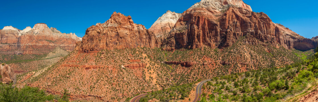 Panoramic View of Zion National Park, Utah. Zion National Park is a southwest Utah nature preserve distinguished by Zion Canyon&rsquo;s steep red cliffs. Enjoy Zion&rsquo;s unique array of plants and animals.